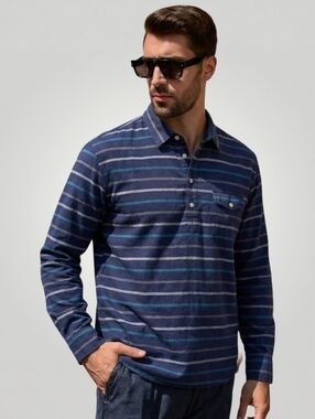 Vintage J.Crew Workshirt Navy Stripe Popover Shirt XL 90s Coastal Grandfather